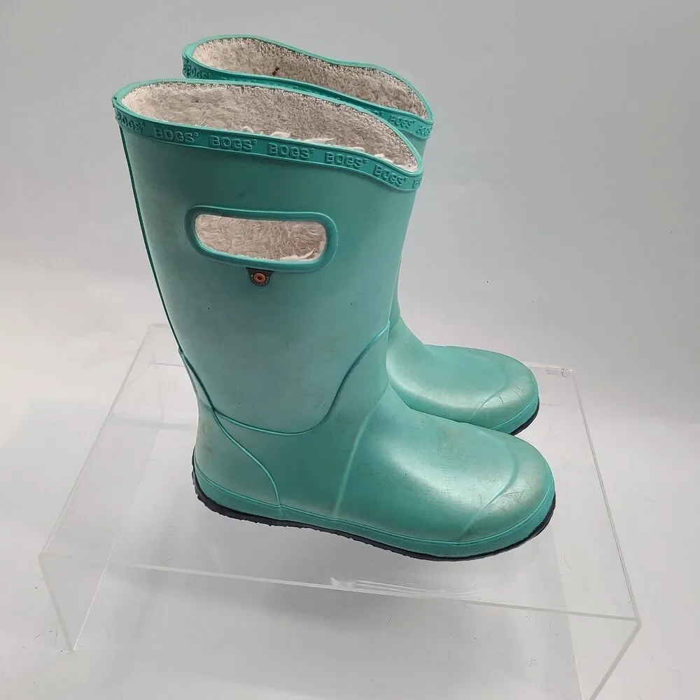 Bogs Youth Metallic Green Rain Boots Shoes Size 6 Faux Fur 72507-441